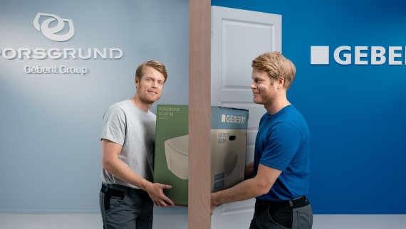 Illustrasjon av at Porsgrund vegghengte toaletter endrer merkevare til Geberit Illustrasjon av at Porsgrund vegghengte toaletter endrer merkevare til Geberit