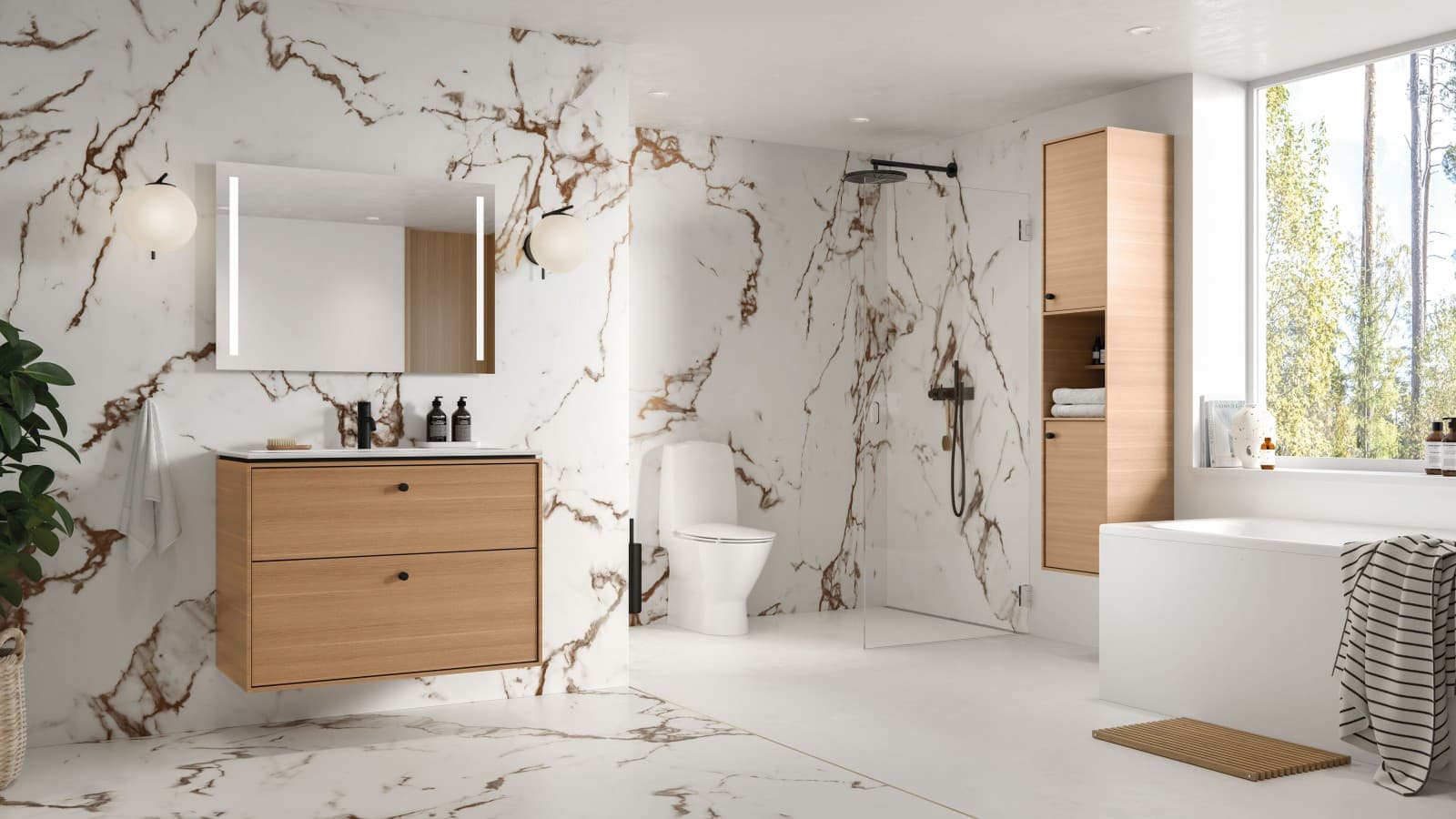 Baderom i nordisk stil med Porsgrund gulvstående toalett Baderom i nordisk stil med Porsgrund gulvstående toalett