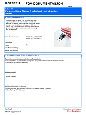 FDV_Porsgrund Glow Rimfree ® gulvklosett med påmontert sensor